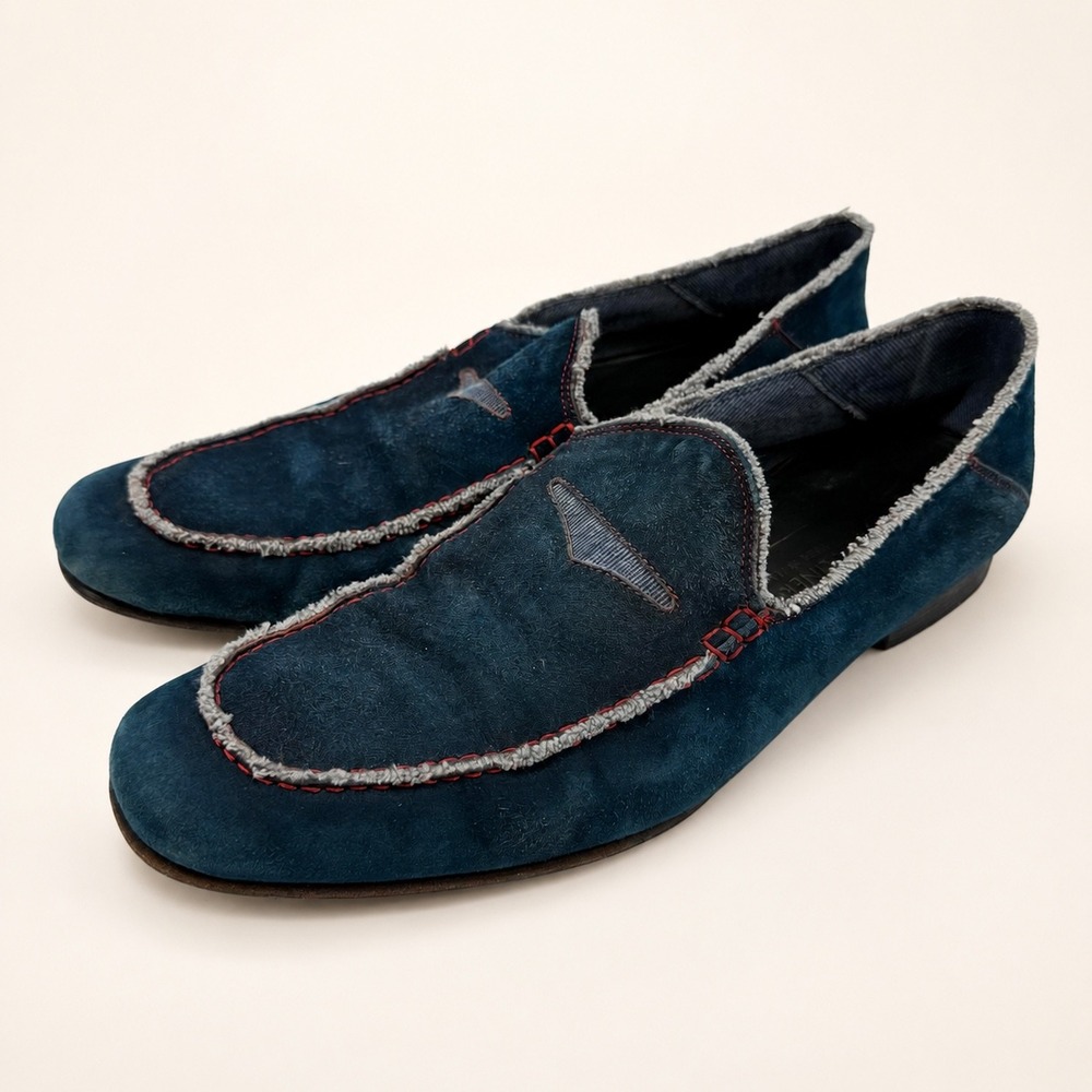 Donald J Pliner Mens 9.5 Vian Loafers Blue Denim Made Italy Indie Dark Academia